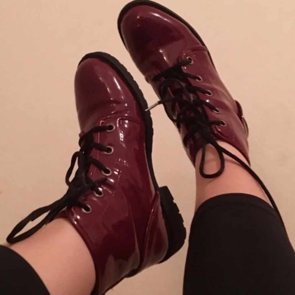 SHINY RED RAINBOOTS COMBAT BOOTS